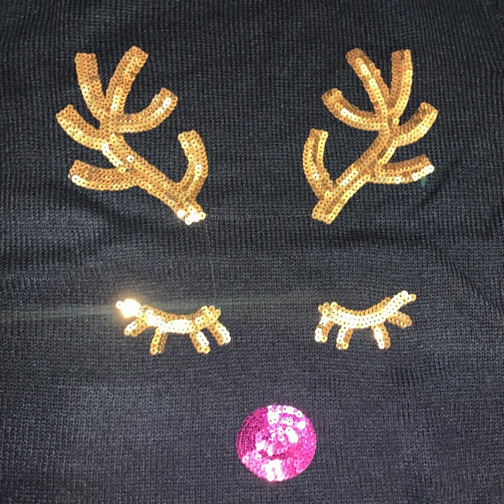 BRAND NEW Black Christmas Gold Pink Sequin Rudolph Reindeer Sweater - Picture 11 of 11